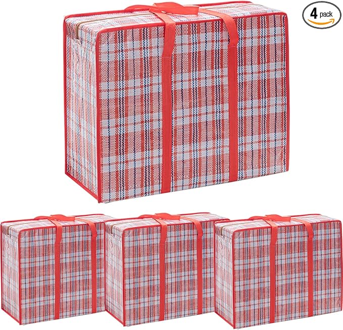 Heavy Duty Jumbo Moving Bags, 147L Oversize Organizer Storage Bags With Durable Zippers for Clothes Comforter Pillow, Water-proof Totes for Carrying Camping Bedding (Set of 4) Red