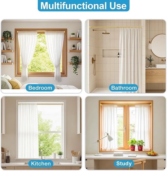 Tension Curtain Rod 31 to 75 Inch Gold Spring Tension Rods for Windows Adjustable Curtain Rod No Drilling Expandable Pressure Curtain Rod Shower Rods for Closets,Bathroom,Kitchen,Doorway