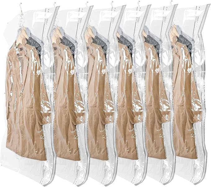 6 Pack Hanging Vacuum Storage Bags, Vacuum Storage Bags For Clothes, Space-saving Closet Organizer, 27.56x57.09 Inch Hanging