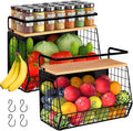 2 Pack Magnetic Spice Storage Rack Organizer for Refrigerator, Magnetic Shelf for Fridge with Wood Lid, Organizer for Kitchen & Laundry, Potato and Onion Storage Bins, Large Container, Strong Magnets