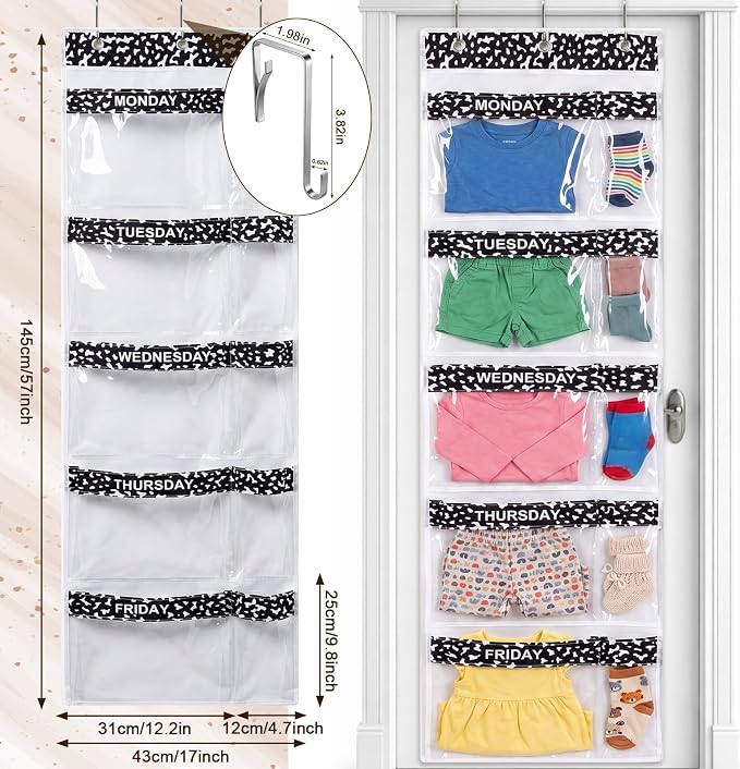 Back to School Weekly Clothes Organizer Notebook Design Decor | 5 Shelf, Hanging Closet Storage, Days of The Week Clothes Organizer, Oxford Fabric, Weekly Outfit Planner, Bedroom Dorm