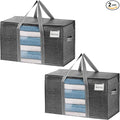 VENO 2 Pack Moving Bags with Clear Window, Heavy Duty Storage Bins with Lid, Around Handles, Tag, Zippers, Extra Large Totes Packing Moving Boxes Supplies for College Dorm Clothes (Dark Gray)