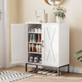 Homleke Farmhouse Shoe Cabinet with 2 Barn Doors & Metal Legs | Tall 4-Tier Shoe Storage Cabinet, 3 Adjustable Shelves, Shoe Rack Organizer, for Entryway, Hallway, Closet, White