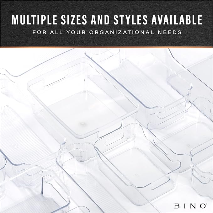 BINO | Plastic Storage Bins, Small - 2 Pack, Clear | THE SOHO COLLECTION | Pantry Organizers and Storage Containers Fridge Organizer Bins Kitchen Cabinet Organizer Medicine Cabinet Bin