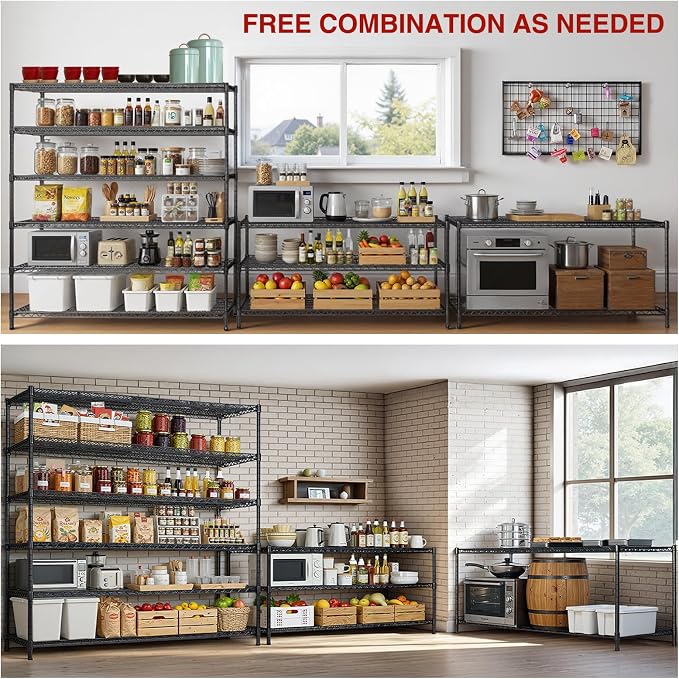 AIRAJ 6 Tier Wire Shelving 2 Pack | 46”W Storage Shelves with Wheels | 3600 LBS Metal Shelving Heavy Duty | Garage Shelving Units and Storage | Wire Rack Adjustable Layer Height | 46”W×18”D×80”H