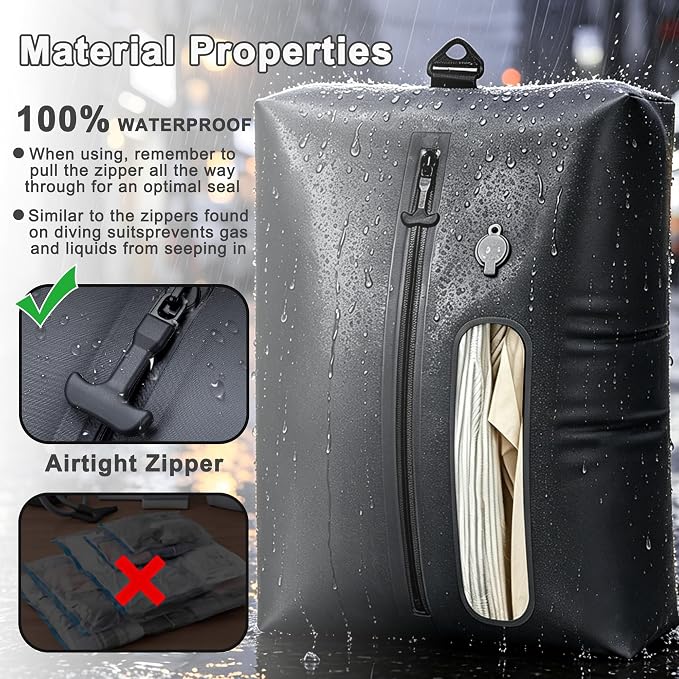 MYDAYS Vacuum Bag for Travel, Professional IPX8 Waterproof Reusable Vacuum Compression Bags for Travel Suitcases, Durable Space Saver Bag(2 PACK,With Pump)