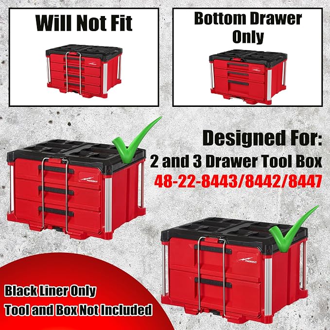 Insert for Milwaukee M12 Drill and Driver– Fits Packout 2-Drawer, 3-Drawer & Multi-Depth 3-Drawer Systems – Reversible Organizer Liner Only