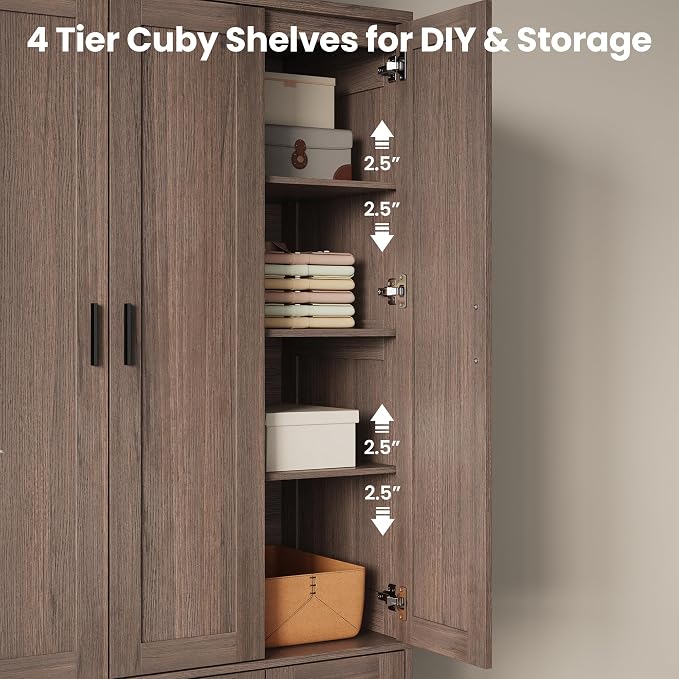 ANCTOR 70.6 Inch Armoire Wardrobe Closet with Drawers (Dark Walnut) | Freestanding engineered wood armoire with a hanging rod, adjustable shelves and concealed storage for bedroom organization