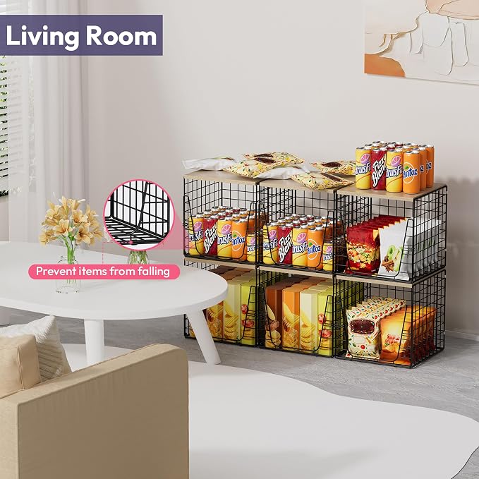 SWTYMIKI 3PCS Closet Organizers and Storage - Stackable Closet Basket with Wood Top Shelf, Clothes Storage Shelves, Clothes Drawer Bins for Wardrobe, Bedroom, Entryway, Black