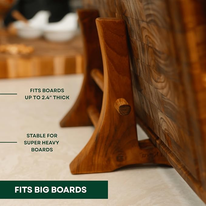 Chopping Board Stand – Teak Wood – Premium Handmade Holder Organizer for Boards, Drying Rack, Single or Dual Slot, Fits Thick Boards, Air-Dry Base (1 Slot (2.4 in Thickness) - 2 Pieces)