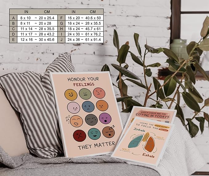 LOLUIS Mental Health Poster, Boho Therapy Tools Educational Supplies Art Print Classroom School Office Decor (Honour Your Feelings, Custom Frame Type)