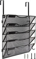 BOHDK Wall File Organizer 5 Pockets, Mail Organizer, Hanging Folder Holder, Foldable | Hanging or Wall Mounted | Label Panel | 2 Hooks | Office Home School Organizer, Black