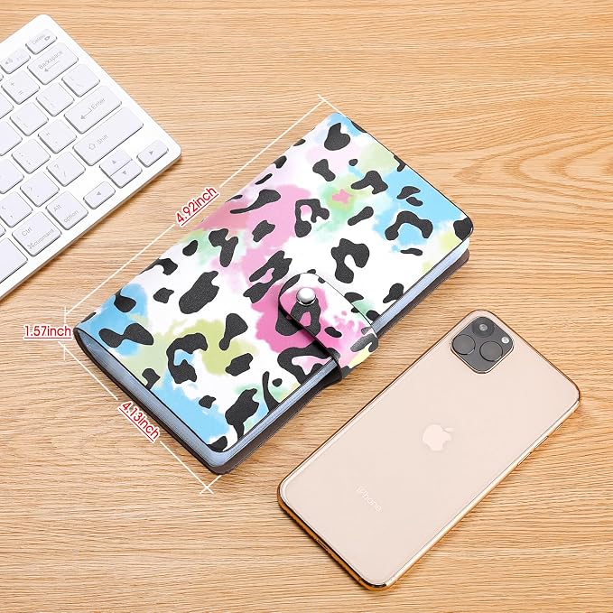 RFID Credit Card organizer, Business Card holder with 96 Card Slots, Gift Card Case for Managing Your Different Cards and Important Documents to Prevent Loss or Damage (Leopard Print)