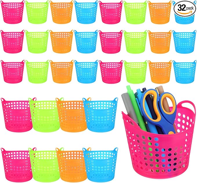 MAQUITA 32 Pcs Pencil Cup Bulk Pencil Basket Cute Pen Holder Organizer Stationery Caddy Different Pen Cup for Office School Home Supplies, 4 Colors