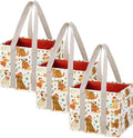 VENO 3 Pack Reusable Grocery Bags, Shopping Bags for Groceries, Tote with Handles and Hard Bottom, Foldable Shopping Cart Organizer, Water Resistant, Heavy-Duty (Holiday Pups, 6 Gallon)