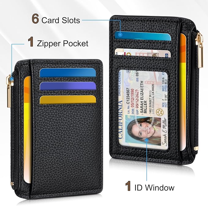 Tipmile Womens Credit Card Holder Wallet, Small Slim RFID Blocking Sleeve | Mini Tiny Cute ID Case, Minimalist Zipper Pocket Wallet, Thin Coin Purse, Mothers Gift