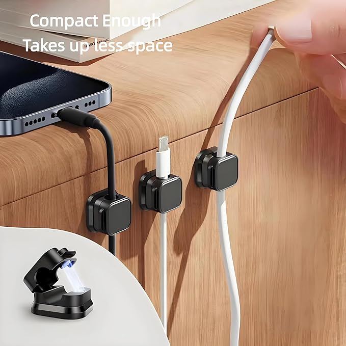 6Pack Spring Cord Organizer,Magnetic Cable Clips, Cable Management, Office Desk Accessories, Cord Organizer, Cable Smooth Adjustable,for Desk, Wall, Car, Home Office, Phone Cable Management(White)