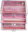 YUFONG Necklace Holder Organizer, Dustproof Necklace Box Velvet Necklace Organizer Box with Lid Clear Acrylic Dustproof Stackable Jewelry Displays for Necklaces Chain Display (Pink, 3 Drawer)