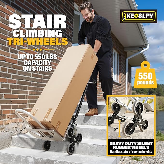 Upgraded 3 in 1 Industrial Convertible Hand Truck 1000 LBS Capacity, Aluminum Heavy Duty Hand Truck Dolly, Stair Climbing Dolly Cart Utility Platform Cart with Wheels for Transport & Moving