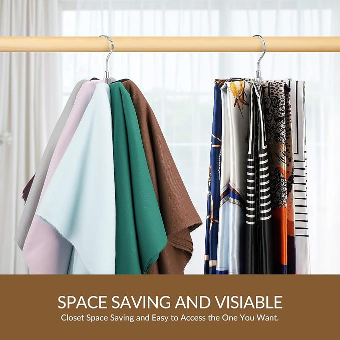 ZEDODIER Scarf Organizer Scarf Hanger for Closet, Rotatable Sturdy Hijab Holder Holds 8 Scarves, Metal Space Saving Closet Organizers and Storage, Silver