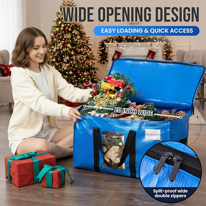 TAILI Extra Large Moving Bags, 6 Pack Blue Heavy Duty Totes For Storage with Visible Window, Wrap Around Handles, Storage Bags for Space Saving, Alternative to Moving Boxes