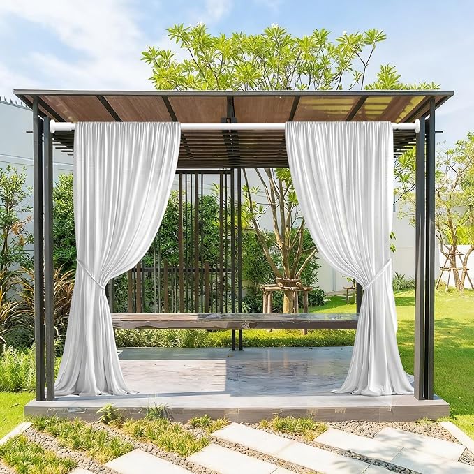 ZOCONE Tension Curtain Rod 51-148 Inch (4.25-12Ft), Extra Long Outdoor Tension Rod for Patio, Shower Curtain Rod No Drilling, Heavy Duty Tension Rod for Bathroom Window, Easy to Install, White