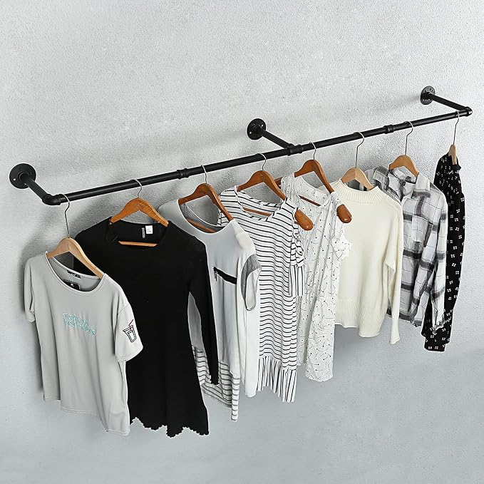 Oroonoko 2 Pack 72inch Industrial Pipe Clothes Garment Rack Ceiling Mount For Hanging Rod Bar for Laundry Room Up to Max Load 135Lb