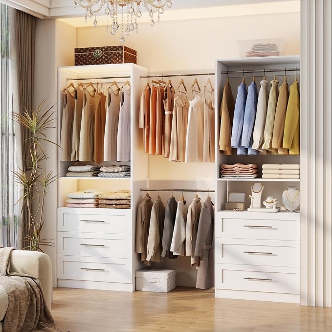 Closet Organizer System with 3 Drawers, Walk In Closet for Closet System, Modular Closet System for Small Spaces with Adjustable Hanging Rods,for Bedroom, Dorm rooms or Apartment Living(2FT)