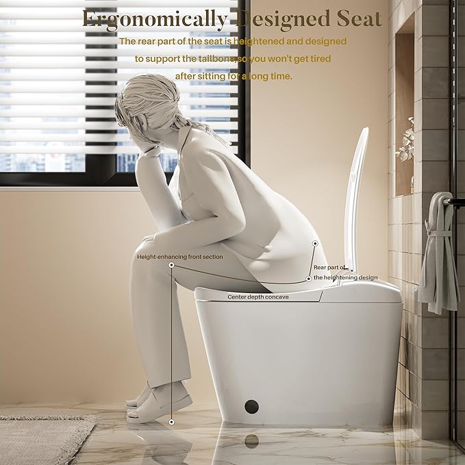 WinZo mart toilet with bidet built in, Heated Seat,Female Cleaning, Warm Water & Dry Function, Modern Tankless Toilets, ADA Comfort Height Toilet, LED Display, Foot Sensor, 1.28GPF, 1000g MAP Flush