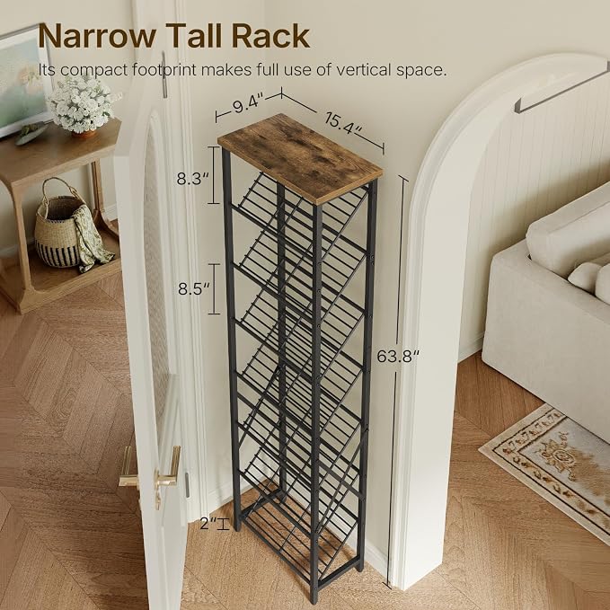 YATINEY 8-Tier Tall Shoes Rack, Slim Shoe Organizer for Entryway, Large-Capacity Thin Shoe Rack for Closet, Narrow Shoe Storage Shelf Holds 8-16 Pairs, Space Saving, Black and Rustic Brown SS18BR