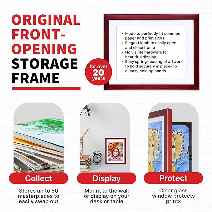 Dynamic Frames Li’l Davinci Front-Open 2-Pack Kids Art Frames, Wooden Frames for 9x12 Artwork, Prints & Certificates, Store up to 50 per Frame, 11.75 x 14.75 Outer Dimensions, Cherry