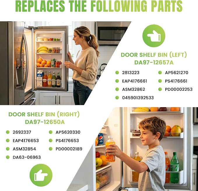AMI PARTS DA97-12650A(RIGHT) & DA97-12657A(LEFT) Refrigerator Door Shelf | Fit for Refrigerator Parts RF260BEAESR RF261BEAESR RF261BEAESP RF260BEAEWW with 2 Egg Trays