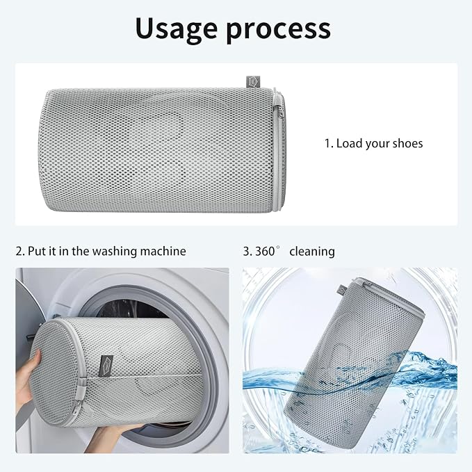 Kimmama Shoe Washing Machine Bag, Shoe Laundry Bag, Grey, 8x15", 2 Pack | Shoe Bag, For Sneaker, Tennis, Footwear, Trainers, Slippers, Sock, Building Blocks, Sandwish Mesh, Travel, Divided
