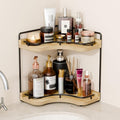 2-Tier Corner Bathroom Counter Organizer for Storage, Light Brown | Larger Size, Solid Wood, Embedded Screw Holes, sink and Vanity Countertop Organizer for Perfume, Skincare & Makeup Storage
