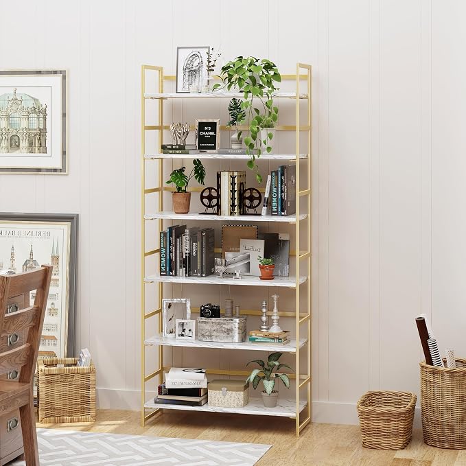 BHG Vintage Multifunctional Folding Bookshelf, No-Assembly Plant Stand Storage Rack Shelves for Home Office