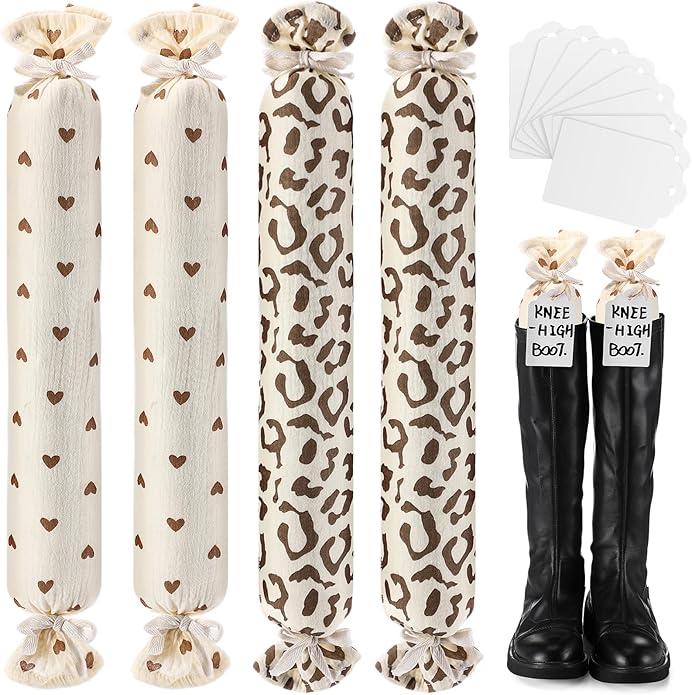 Maiteenly 2 Pairs Boot Shaper Stands with 8 Labels Cotton Tall Boot Inserts for Closet Organization