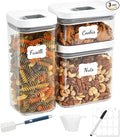 LISI 3 Pack One-Touch Seal Food Storage Containers with Lids, Airtight Stackable BPA-Free Plastic Pantry Canisters for Kitchen Organization, Includes Labels, Marker, Cups & Brush