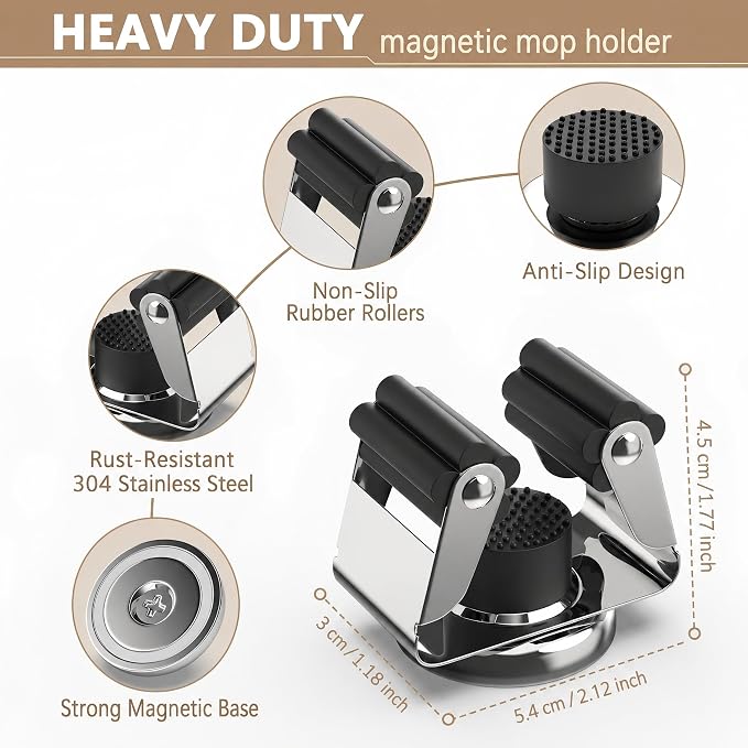 3-H Magnetic Broom Holder with Strong Magnetic Hook 16 Pack,Broom Holder Wall Mount for Garage Garden Shed Storage System Laundry Room Home Kitchen Organization,Silver