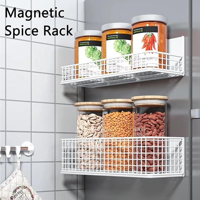 Buyyyit Magnetic Basket Magnetic Fridge Organizer Magnetic Pencil Holder Whiteboard Accessories Home Kitchen Organization (White-High)