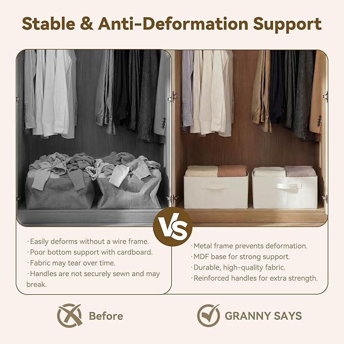 GRANNY SAYS Storage Baskets with Metal Frame, Closet Organizer Bins, Decorative Clothes Storage Bin, Foldable, Sturdy, for Organizing Shelves, Living Room, Bedroom, Blankets, Books, Beige, 2-Pack