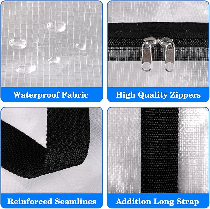 BlissTotes 6-Pack Large Moving Bags with Backpack Straps & Strong Zippers, Heavy-Duty Storage Bags Moving Boxes for Space Saving, Dorms, Transport, 125L-30 Gallons, Clear