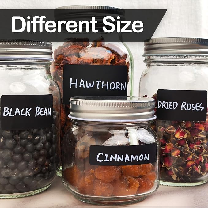 JIEHENG 170Pcs Black Removable Labels for Jars,for Storage Bins,for Food Containers with 2 Liquid Chalk Marker(Black)