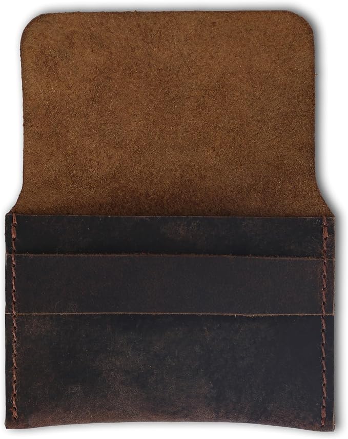 Distressed Leather Business Card Holder Slim Credit Card Wallet for Men and Women Vintage Brown Leather Compact Minimalist Card Organizer for Pocket or Purse Durable Card Case (Brown)