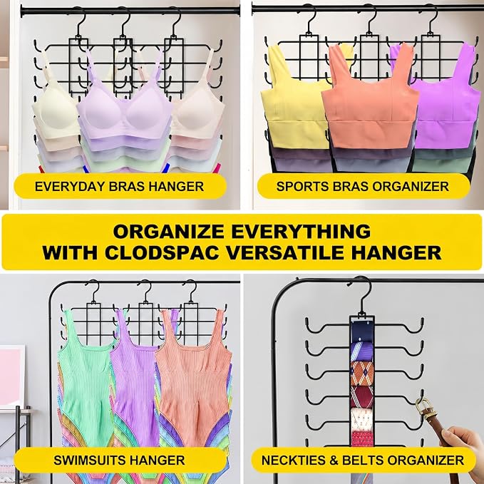 2 Pack Tank Top Hanger Space Saving, Stainless Steel Bra Hangers for Closet Organizer, Closet-Organizer-and-Storage for Small Space, Non-Slip 6-Tier Hanging System, RV Apartment Dorm-Room-Essentials