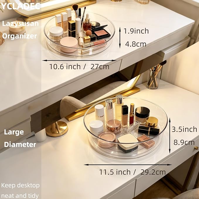 3 Pack Lazy Susan Turntable Organizer Pantry Cabinet 11.5" 10.6" | Pantry Organization and Storage Spice Rack Fridge Rotating Condiment Tray Spinner for Kitchen Bathroom Makeup Cosmetic Clear
