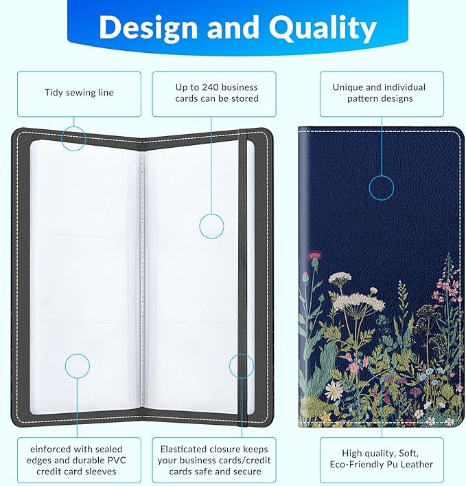 Pu leather business card organizer， 240 Capacity business card holder organizer，Credit card holder for women and men