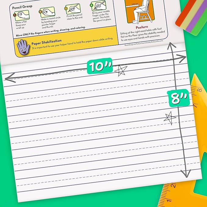 Mead Learn to Letter Writing Tablet, Handwriting Practice Pad Grades PK-1, 10" x 8", Solid & Dotted Raised Ruling, 40 Sheets, 4 Pack (480018)