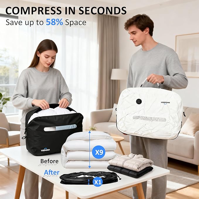 Travel Vacuum Bags with Pump, 33L Vacuum Seal Bags for Clothing, IPX8 Waterproof Vacuum Storage Bags with Handle for Luggage, Backpack, Suitcase, Home & Outdoor 1Pack Black
