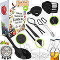 Supa Ant Complete Canning Supplies Starter Kit – 10pc Food-Grade Steel Set with XL Ladle, 6 Measuring Cups, Jar Lifter, Funnel, Canning Rack (7-Jar Capacity) & 90 Labels – Beginner-Friendly, Black