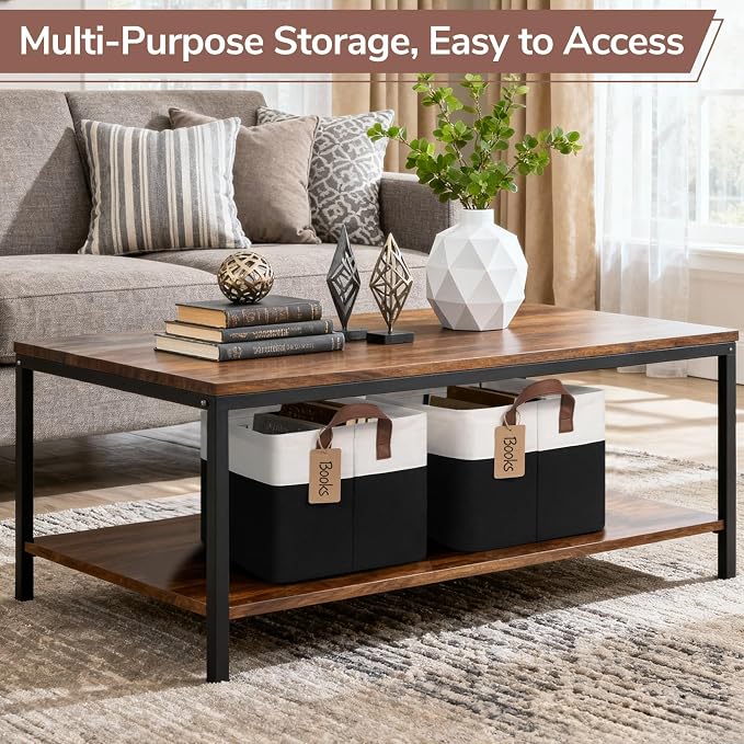 CHICVITA 4 Pack Large Storage Baskets for Shelves, Collapsible Fabric Storage Bins with Metal Frame Handles, Decorative Closet Organizers Bins for Toys, 16.8" x 11" x 9.8", Black & White